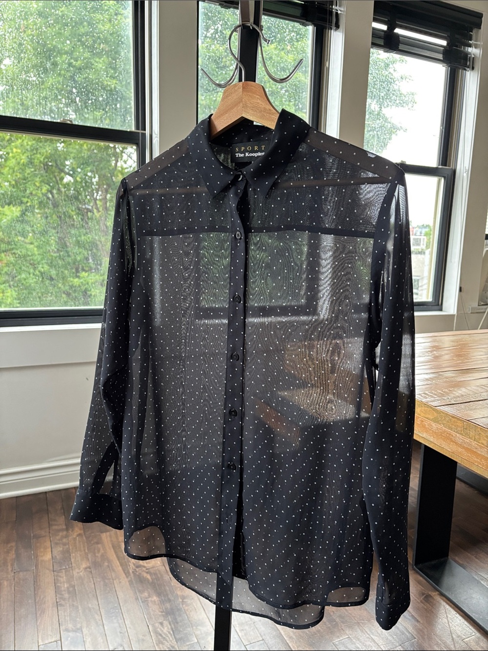 The Kooples Black Sheer Polka Dot Button-Down Shirt Jacket